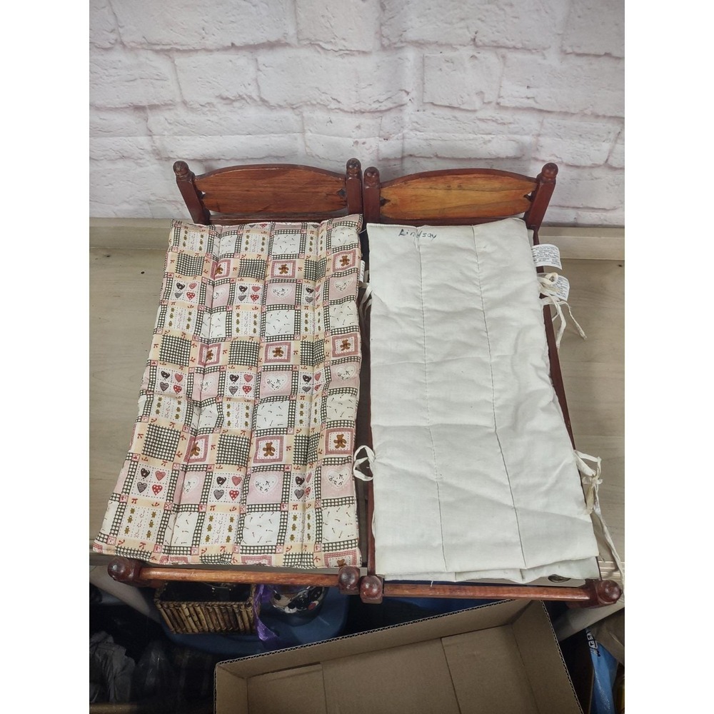 Lot 2 Vintage 21"x10" Wood Doll Beds W/ Mattresses Fits 18" Dolls Dayton Hudson